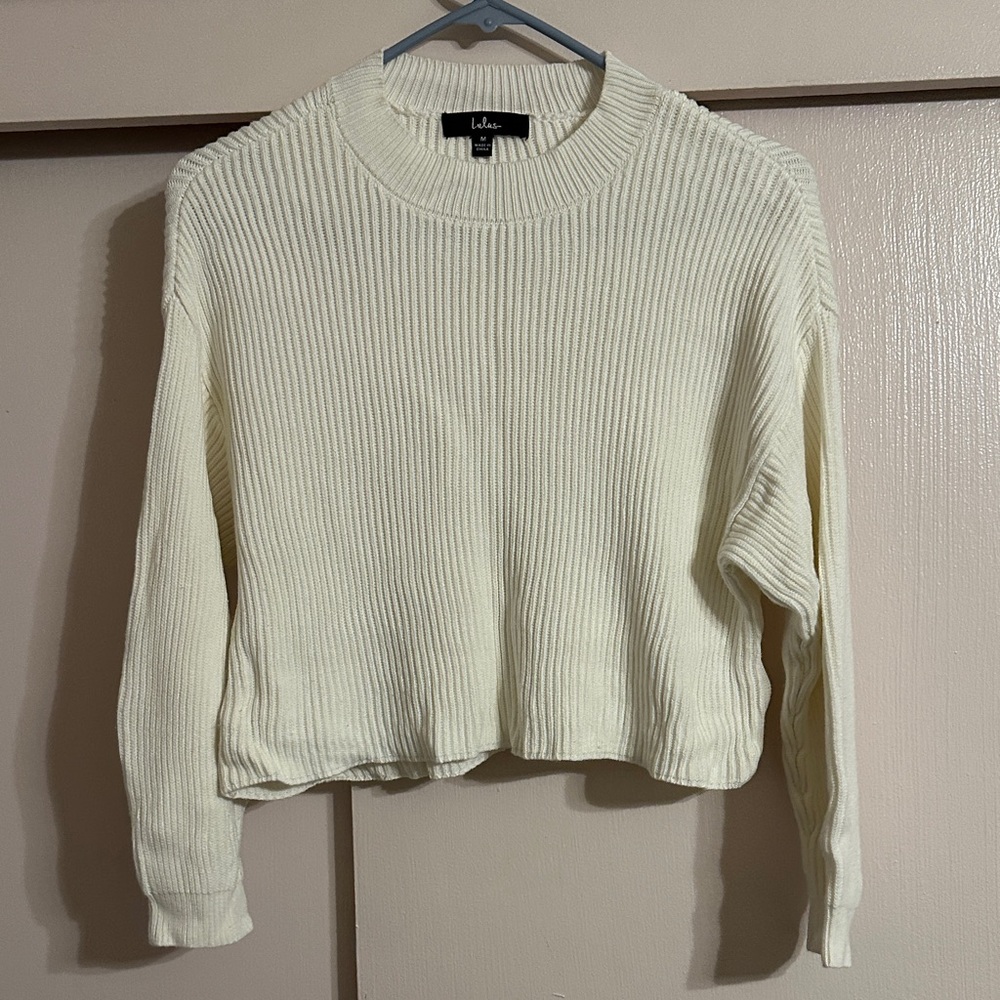 Cuddly Company Ivory Ribbed Cropped Sweater